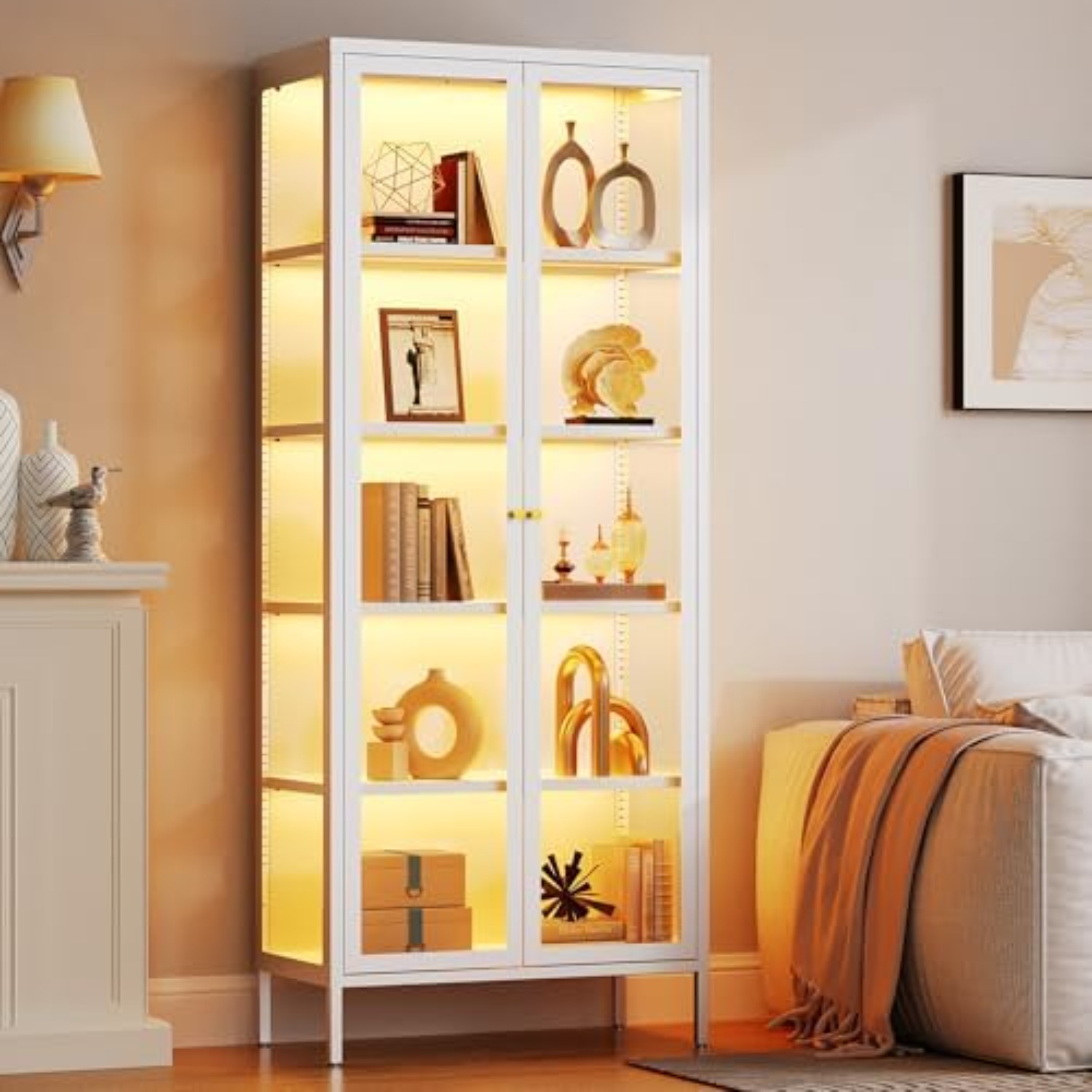 Glass Cabinet Display - 5-Tier Glass Display Cabinet with 13