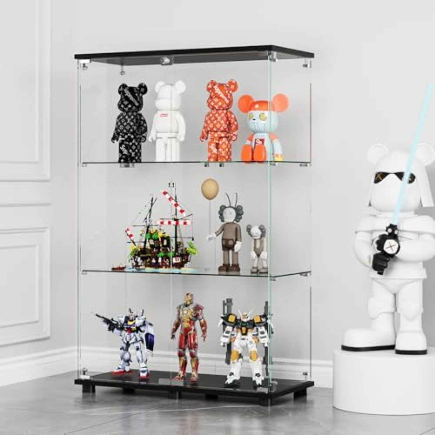 Glass Cabinet Display - Glass Display Cabinet with 3-Shelf Double