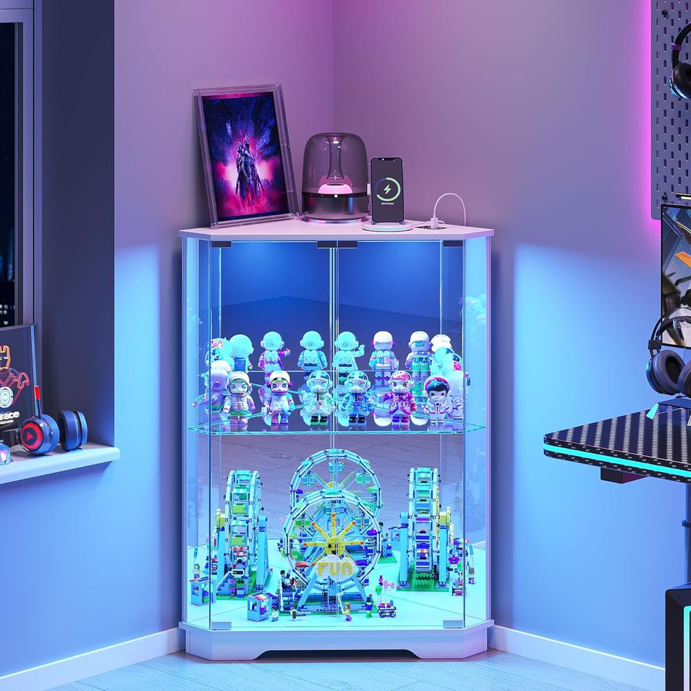 Glass Cabinet Display - 2-Tier Glass Display Cabinet with LED