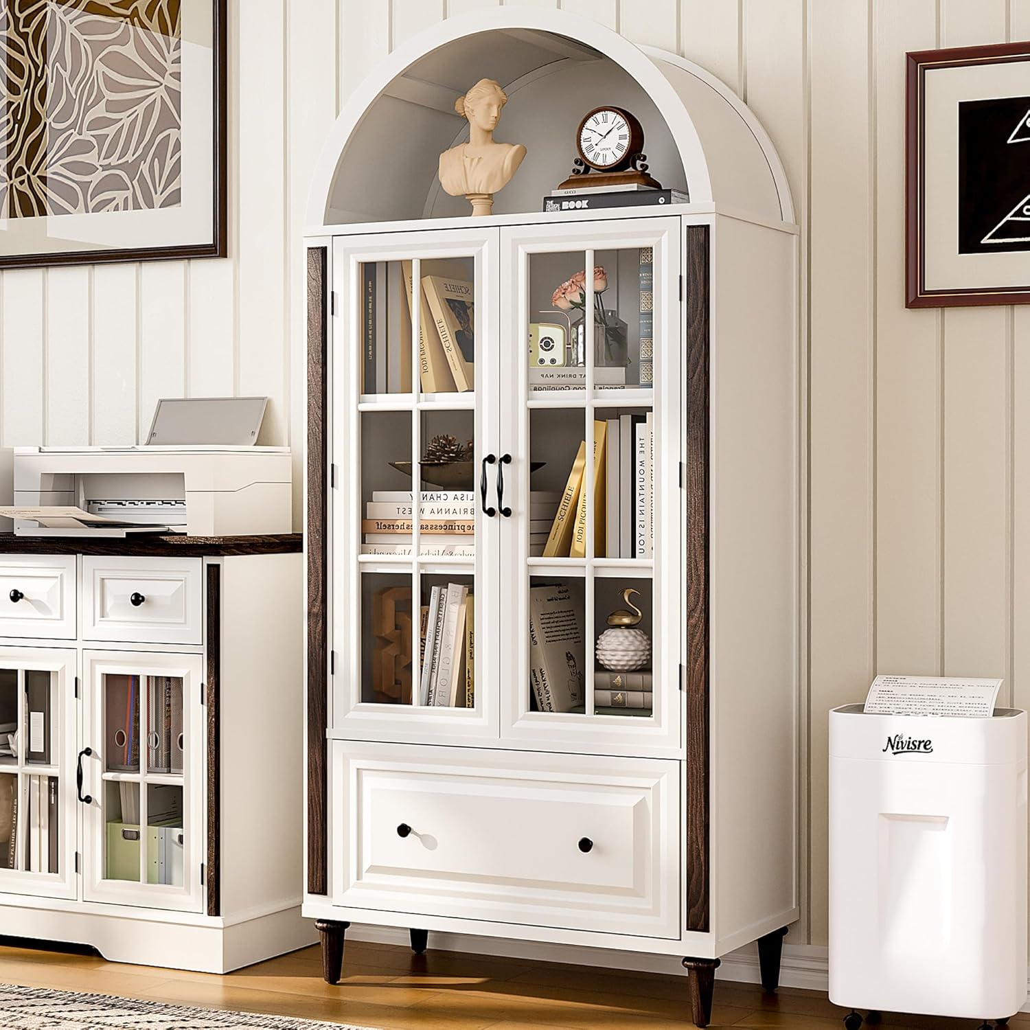 Glass Cabinet Display - 71” Handcrafted Arched Bookcase, Filing Cabinet