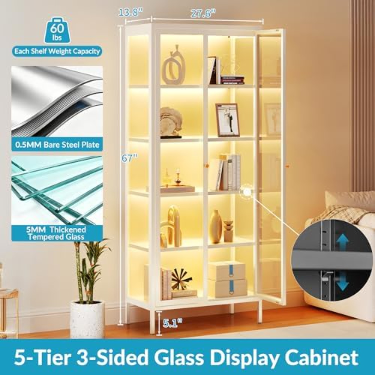 5-Tier Glass Display Cabinet w - Glass Cabinet Display 评论和价格