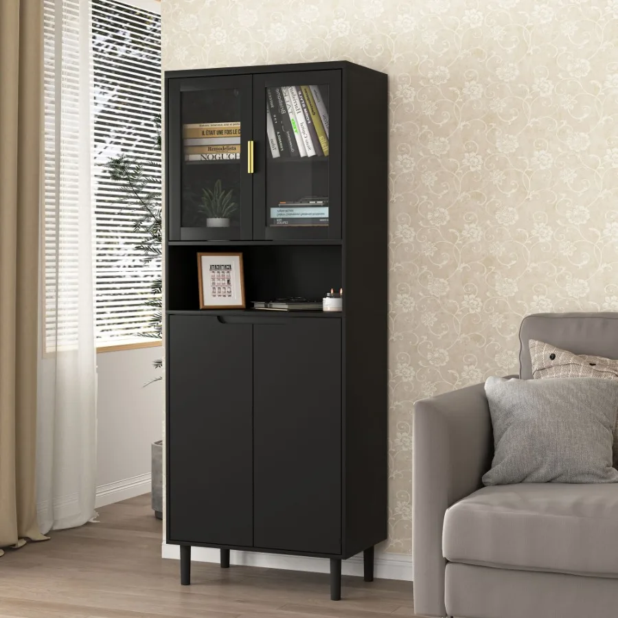 Tall Storage Bookcase with 2 G - Glass Cabinet Display 评论和价格