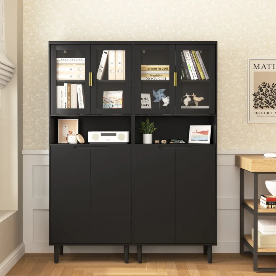 Tall Storage Bookcase with 2 G - Glass Cabinet Display 评论和价格