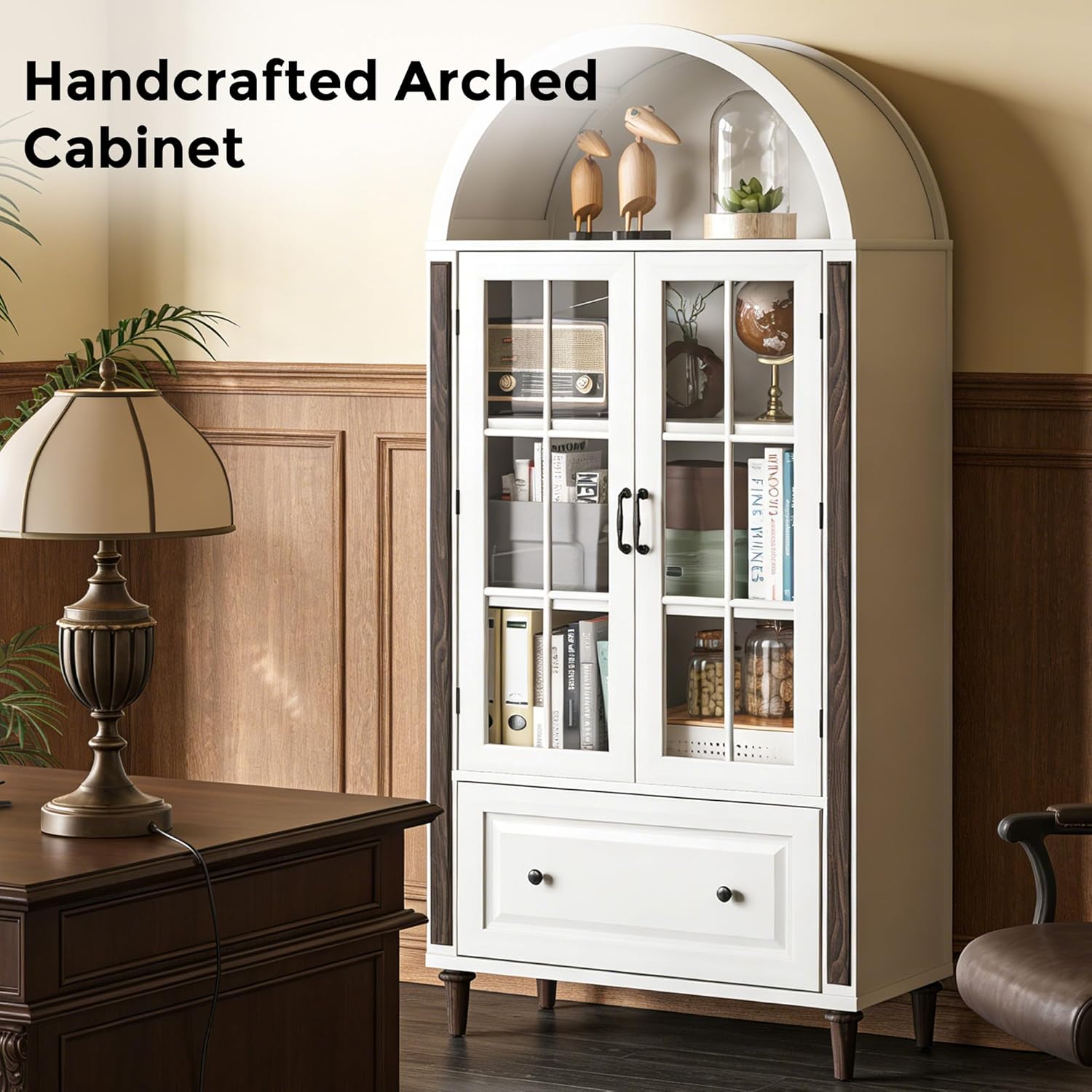 71” Handcrafted Arched Bookcas - Glass Cabinet Display 评论和价格