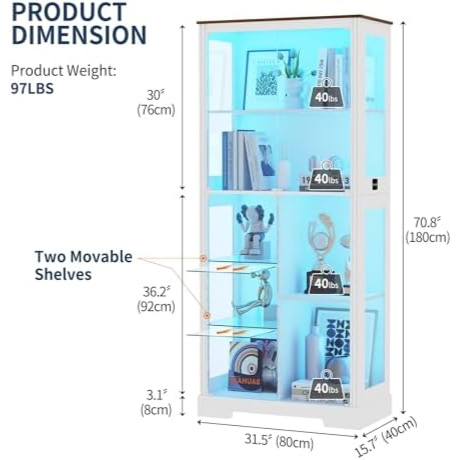 71'' Display Cabinet with 5-Ti - Glass Cabinet Display 评论和价格