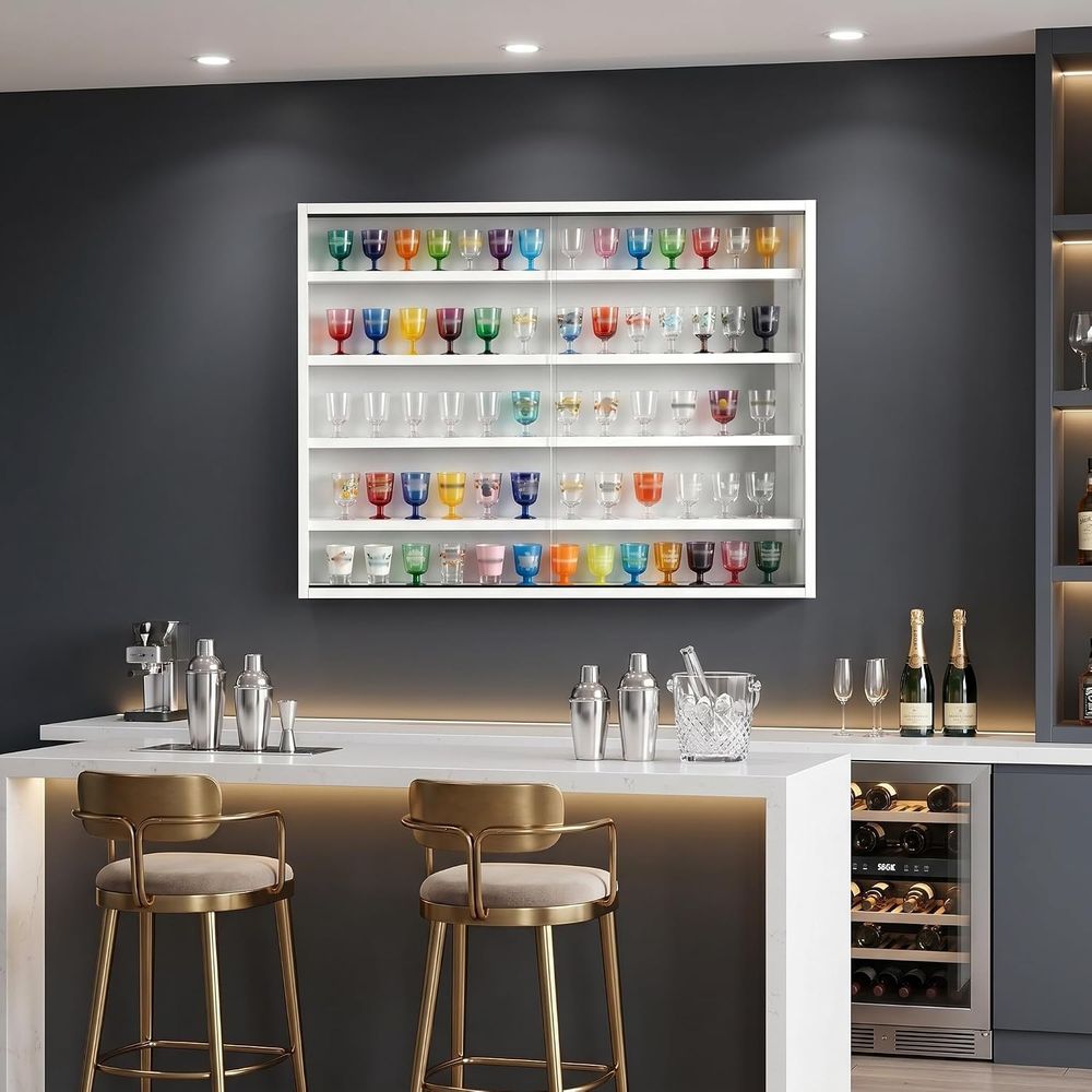 5-Tier Wall-Mounted Shot Glass - Glass Cabinet Display 评论和价格