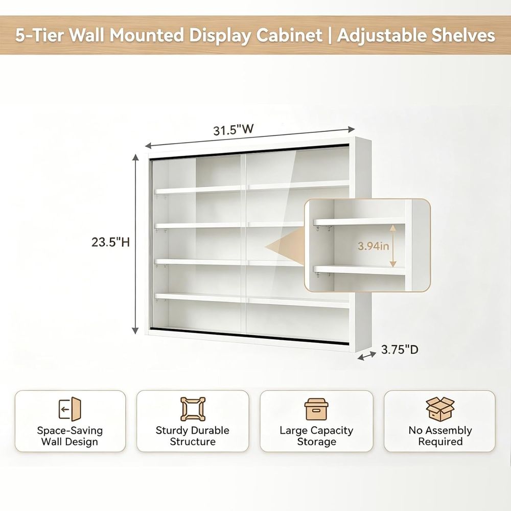 5-Tier Wall-Mounted Shot Glass - Glass Cabinet Display 评论和价格
